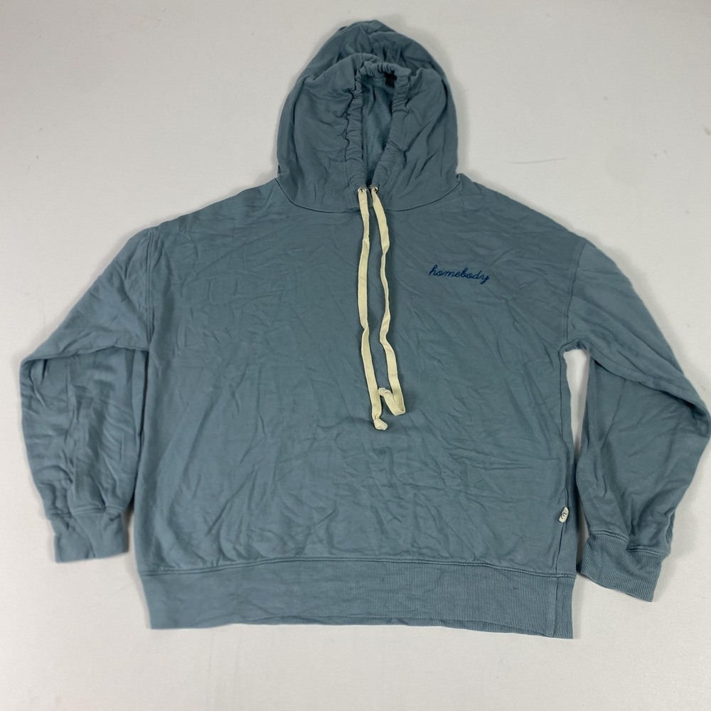 Magnolia Hoodie Womens Medium Blue Pullover Fleece Hooded Relaxed‎ Embroidered